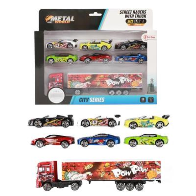 Toi-Toys Metal vrachtwagen met 6 raceauto&apos;s