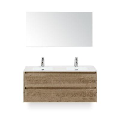 Dante Badmeubelset 120 cm - 4 laden Natuur Eiken - Keramische Wastafel Wit Cover - met Spiegel
