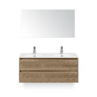 Dante Badmeubelset 120 cm - 4 laden Natuur Eiken - Keramische Wastafel Wit Cover - met Spiegel - thumbnail
