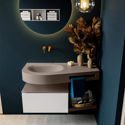 MONDIAZ RIVA 100cm badmeubel onderkast / planchet kleur Talc met 1 lade. Wastafel DULCET links 0 kraangaten kleur Smoke.