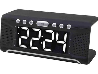 Soundmaster FM-horloge-radio UR800SW met QI-laadstation voor smartphones/tablets, dimbaar jumbo-led-display, zwart