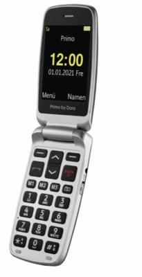 Doro Primo 408 by mobiele telefoon met groot kleurendisplay, verlicht toetsenbord, noodoproepknop, valsensor, camera, zaklamp, alarmfunctie, incl. tafellaadstation, 360092, grijs