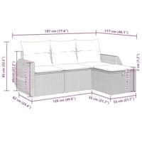 4-delige Loungeset met kussens poly rattan bruin - thumbnail