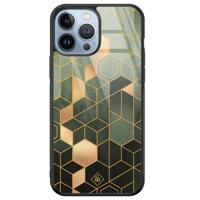 iPhone 13 Pro Max glazen hardcase - Kubus groen - thumbnail