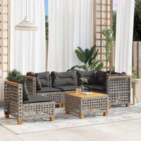 6-delige Loungeset met kussens poly rattan grijs - thumbnail