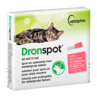 Dronspot 60 mg/15 mg Spot-on oplossing voor katten van 2,5 tot 5kg 2 pipetten - thumbnail