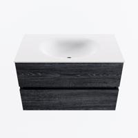 MONDIAZ VICA 80cm badmeubel onderkast Antracite 2 lades. Wastafel MOON midden 1 kraangat, kleur Talc. - thumbnail