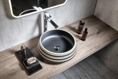 Sapho Priori keramische ronde waskom 41cm zwart/steen Sapho Priori keramische ronde waskom 41cm zwart/steen