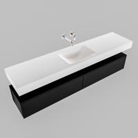 Aqua Splash Badkamermeubel AQS Ibiza 200 cm Solid Surface Mat Zwart Twee Soft-Close Lades Wastafel Mat Wit - Badmeubel Ibiza 200 cm Mat Zwart Twee - thumbnail