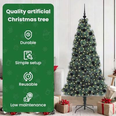 VidaXL Kunst kerstboom met verlichting en bal set groen 180 cm pet