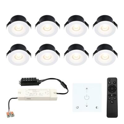 Set van 8 Cadiz LED Mini Inbouwspots met Trafo en Muurdimmer - 12 Volt 3 Watt 200 lumen - Dimbaar - Plat 26mm - 2700K - IP44 waterdicht - Wit - Veranda Spotjes - Overkapping Spotjes