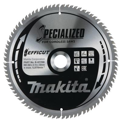 Makita Afkortzaagblad voor Hout | Efficut | Ø 260mm Asgat 30mm 80T - B-67290 - thumbnail