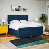 Boxspring met matras stof blauw 200x200 cm - thumbnail