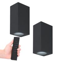 2x LED wandlamp Selma Zwart - Dimbaar - 8 watt 690 lumen - 2700K warm wit- GU10 - Up & Down light - IP65 Waterdicht - Incl. dimmer met afstandsbediening - tuinverlichting - thumbnail