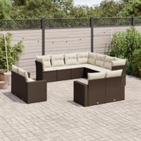 11-delige Loungeset met kussens poly rattan bruin - thumbnail