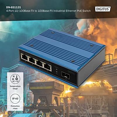 Digitus DN-651131 Industrial Ethernet Switch 4 + 1 poorten 10 / 100 MBit/s PoE-functie