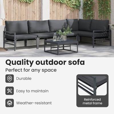 Tuinbankenset met kussen 6 pcs Zwart Staal