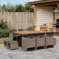 11-delige Tuinset met kussens poly rattan grijs - thumbnail