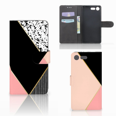 Sony Xperia XZ Premium Bookcase Zwart Roze Vormen