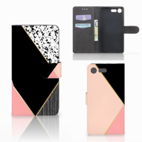 Sony Xperia XZ Premium Bookcase Zwart Roze Vormen - thumbnail