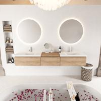 MONDIAZ BUKLA 220cm badmeubel met module 60 kleur Washed Oak met 3 lades. Wastafel CLOUD dubbel 2 kraangaten kleur Talc. - thumbnail