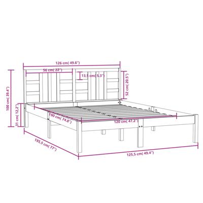 Bedframe massief hout wit 120x190 cm