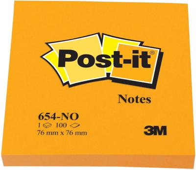 Memoblok Post-it 654 76x76mm oranje 100 vel