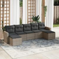 7-delige Loungeset met kussens poly rattan grijs - thumbnail
