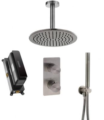 Ben Engraved Cross Slim inbouw regendoucheset Ø25cm met plafondaansluiting gunmetal pvd-coating