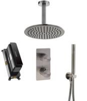 Ben Engraved Cross Slim inbouw regendoucheset Ø25cm met plafondaansluiting gunmetal pvd-coating - thumbnail