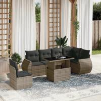 7-delige Loungeset met kussens poly rattan grijs - thumbnail