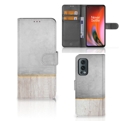 OnePlus Nord 2 5G | Book Style Case | Wood Concrete OnePlus Nord 2 5G | Book Style Case | Wood Concrete