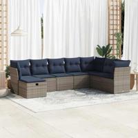 8-delige Loungeset met kussens poly rattan grijs - thumbnail
