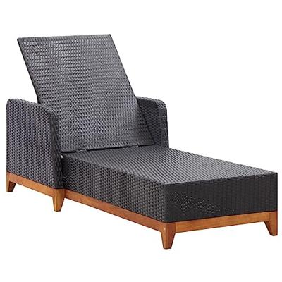 Ligbed poly rattan en massief acaciahout zwart