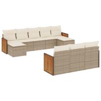 10-delige Loungeset met kussens poly rattan beige - thumbnail