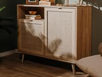 Commode BALO 2 deuren 1 opbergvak sonoma eik met rotan print - thumbnail