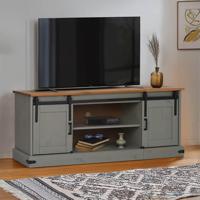 Tv-meubel HALDEN 2 schuifdeuren 150x40x60 cm massief hout grijs - thumbnail
