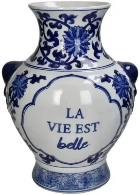Kersten vaas porselein la vie est belle 21.5x31cm blauw