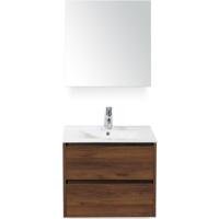 Dante Badmeubelset 60 cm - Walnoot - Keramische Wastafel Wit Enjoy met Spiegelkast - thumbnail