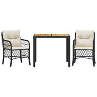 3-delige Bistroset met kussens poly rattan zwart - thumbnail