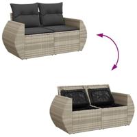 9-delige Loungeset met kussens poly rattan lichtgrijs - thumbnail