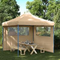 VidaXL Partytent inklapbaar pop-up met 2 zijwanden beige - thumbnail