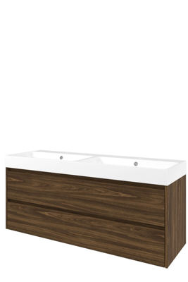 Proline Polystone Loft wastafelonderkast symmetrisch met 2 laden en mat witte wastafel met 2 kraangaten 140 x 46 x 62 cm, cabana oak Proline Polystone Loft wastafelonderkast symmetrisch met 2 laden en mat witte wastafel met 2 kraangaten 140 x 46 x 62 cm, cabana oak