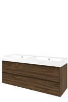 Proline Polystone Loft wastafelonderkast symmetrisch met 2 laden en mat witte wastafel met 2 kraangaten 140 x 46 x 62 cm, cabana oak - thumbnail