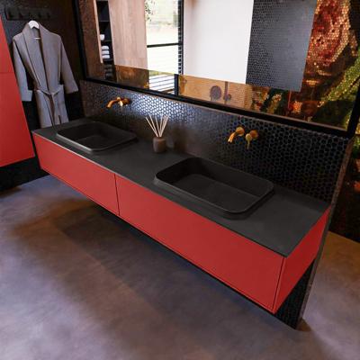 Badkamermeubelset Mondiaz Erin 200 cm met 2 Lades met RIDGE Wastafel Dubbel Urban Zonder Kraangaten Greeploos Mat Fire Badkamermeubelset Mondiaz Erin 200 cm met 2 Lades met RIDGE Wastafel Dubbel Urban Zonder Kraangaten Greeploos Mat Fire