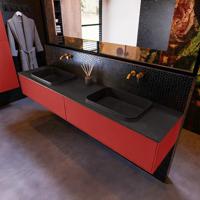 Badkamermeubelset Mondiaz Erin 200 cm met 2 Lades met RIDGE Wastafel Dubbel Urban Zonder Kraangaten Greeploos Mat Fire - thumbnail