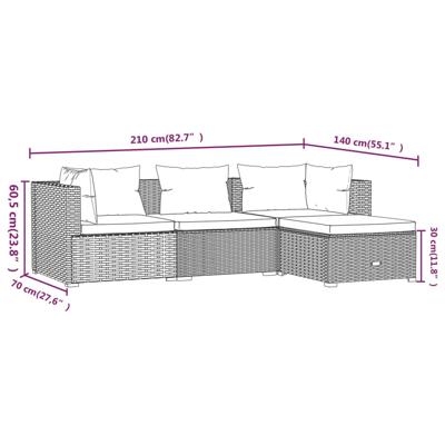 4-delige Loungeset met kussens poly rattan grijs - thumbnail