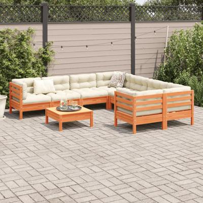 9-delige Loungeset met kussens massief grenenhout wasbruin - thumbnail
