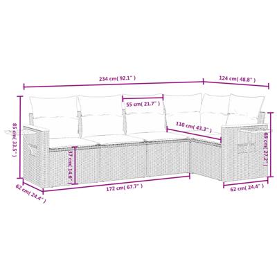6-delige Loungeset met kussens poly rattan zwart - thumbnail