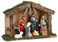 Hi Kerststal Set - Houten Stal met 7 Kerstbeelden - 30 cm - thumbnail